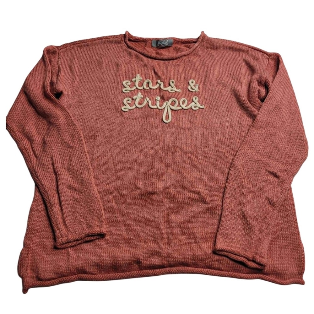 Marled Reunited Clothing Stars and Stripes Sweater Women's Small Patriotic Coral